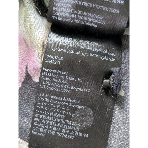 H&M Blouse Women's 6 Black Purple Green Sheer Floral Birds Top Romantic Ruffles - Picture 10 of 12